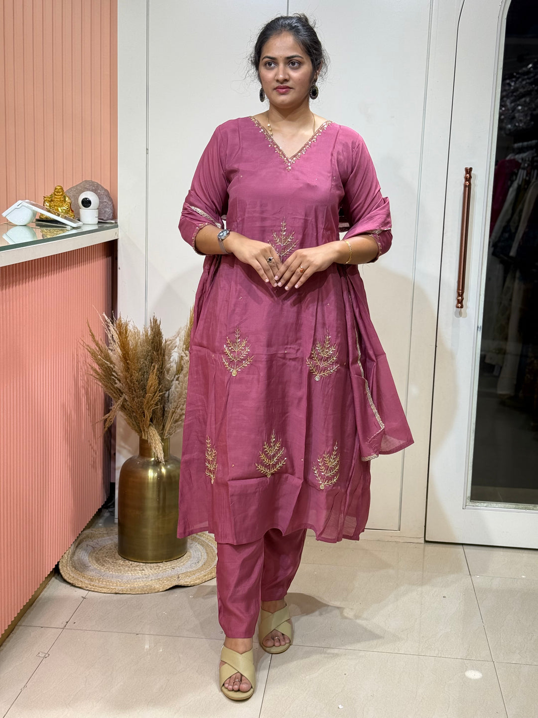 S Mul Chanderi 3 Pc Kurta Set | Semi Party Wear (New Arrivals )| R138