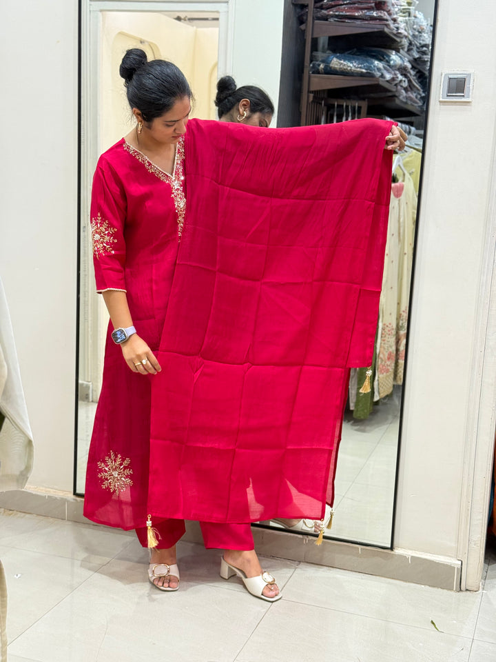 S Mul Chanderi 3 Pc Kurta Set RESTOCK| Semi Party Wear | R138