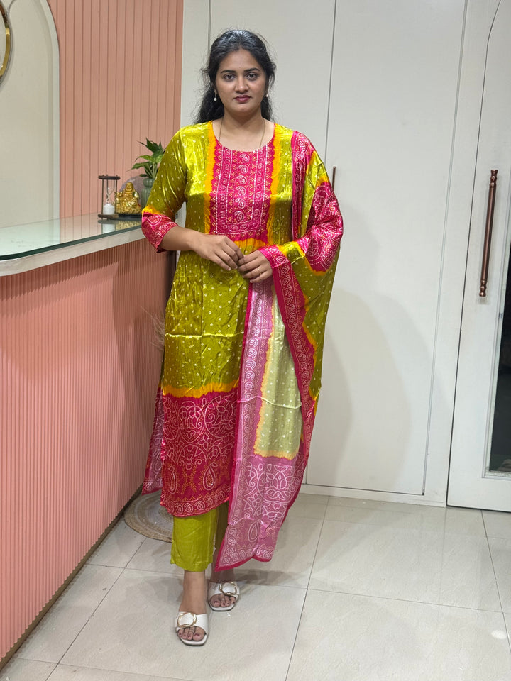 Gaji Satin Collection with Bandini print ( Dupatta Gaji Satin ) | R227