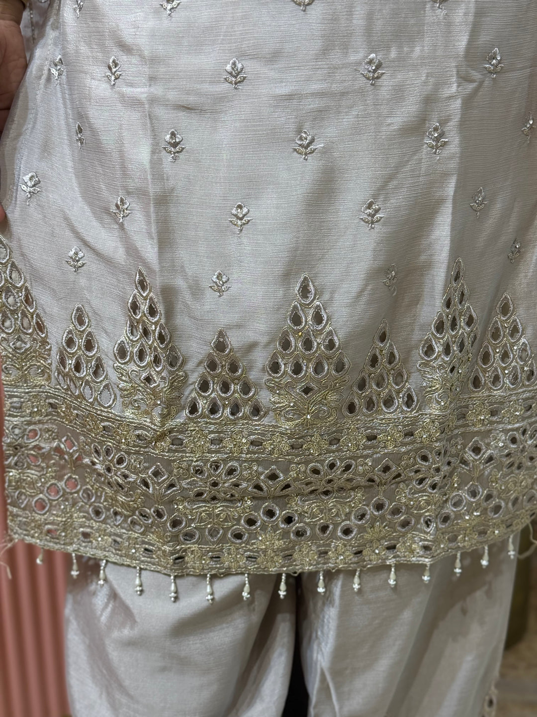 Pure Tissue Silk Collection with Beautiful Work ( flare Plazo) | R148