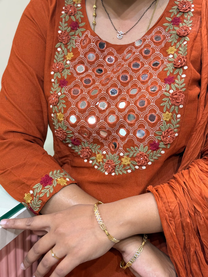 Khadi Cotton 3 Pcs Set Collection | Embroidery and Real Mirror Work | R145