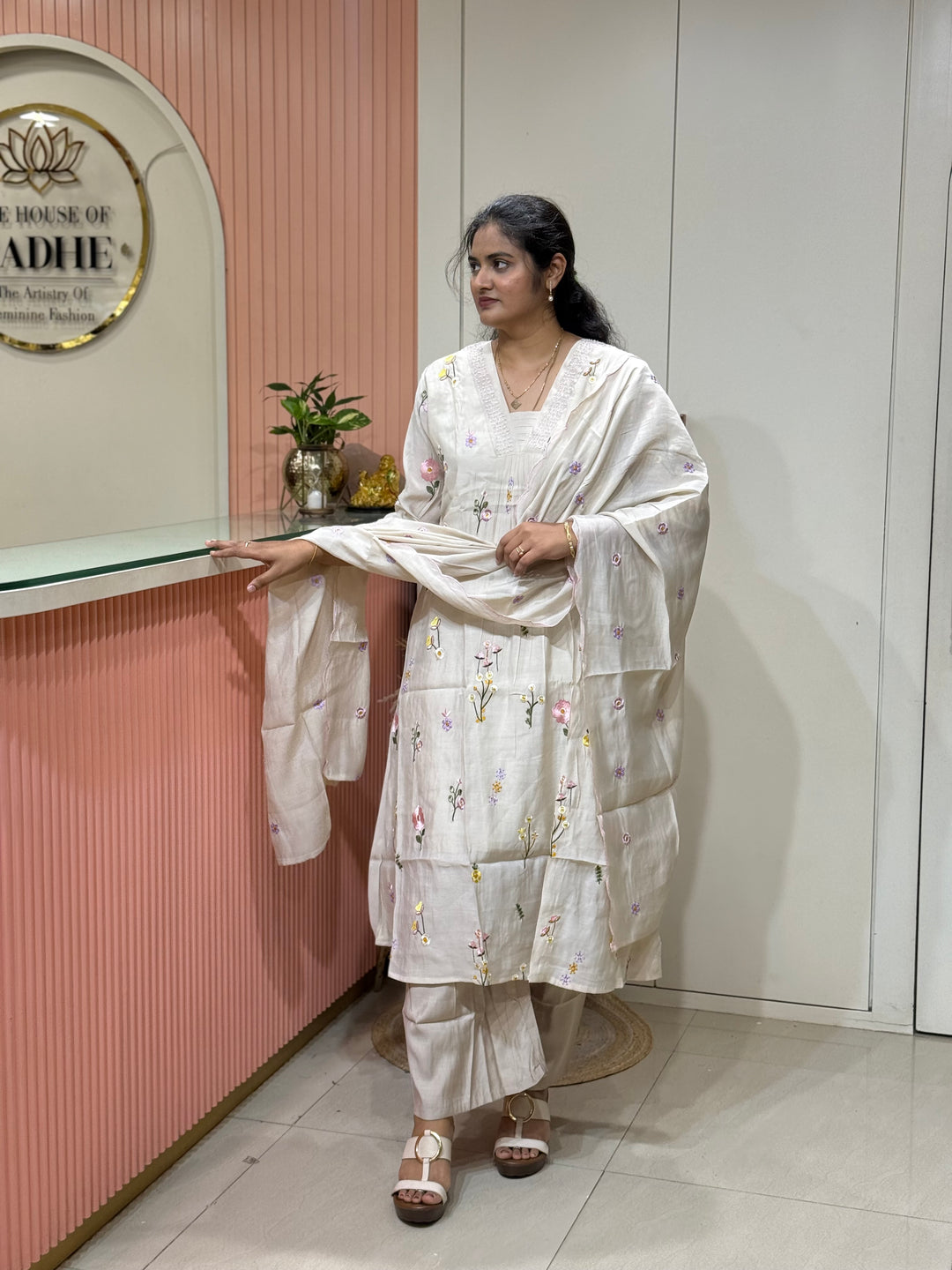 Mul Chanderi with Beautiful Embroidery work(Cotton Lining )| R179
