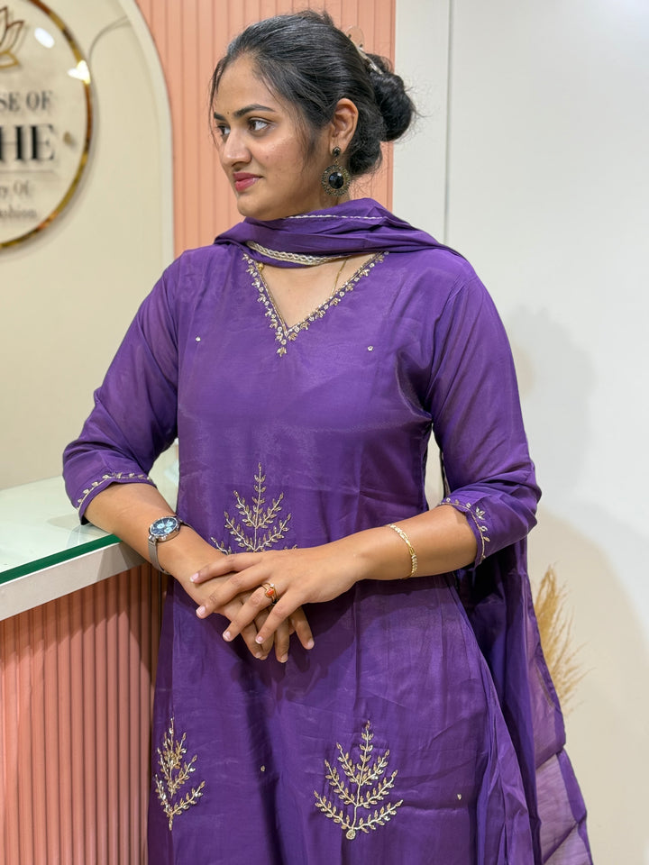 S Mul Chanderi 3 Pc Kurta Set | Semi Party Wear (New Arrivals)| R138