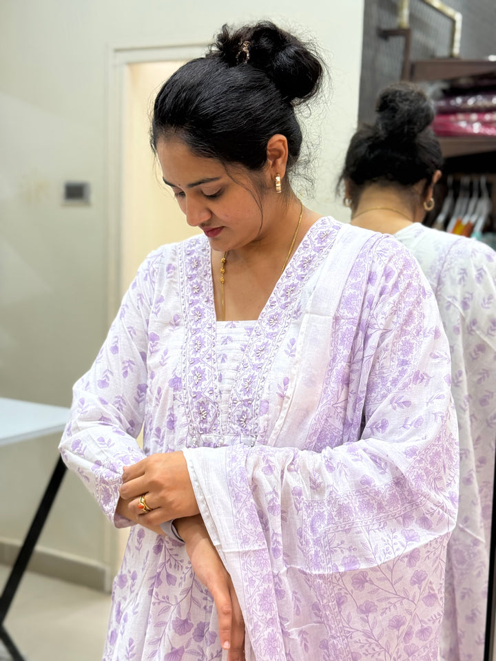 Cotton Dress with Cotton Lining – Summer Collection (White Base) | R113
