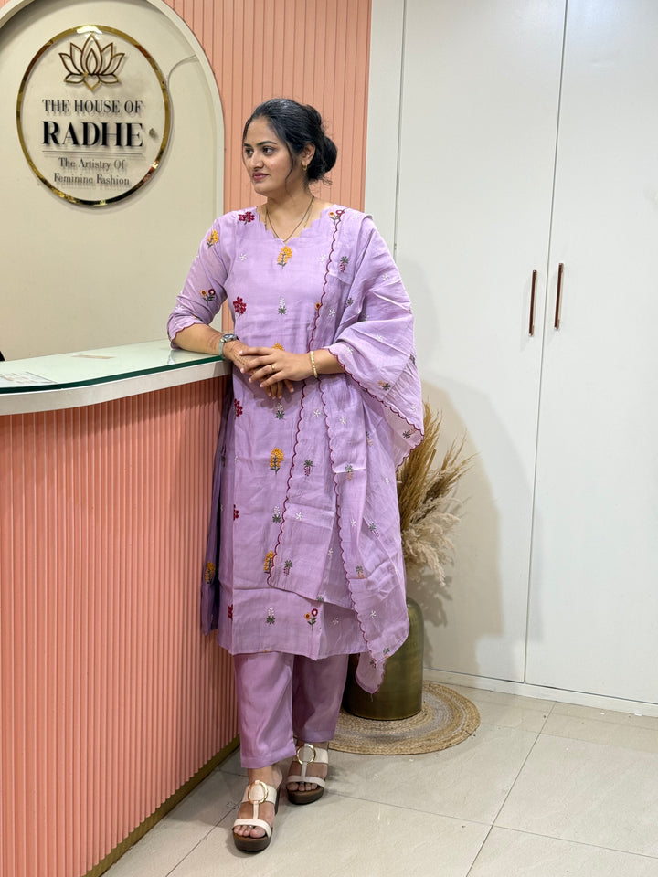 Mul Chanderi Embroidery Collection – Elegant Flare Pattern | R179