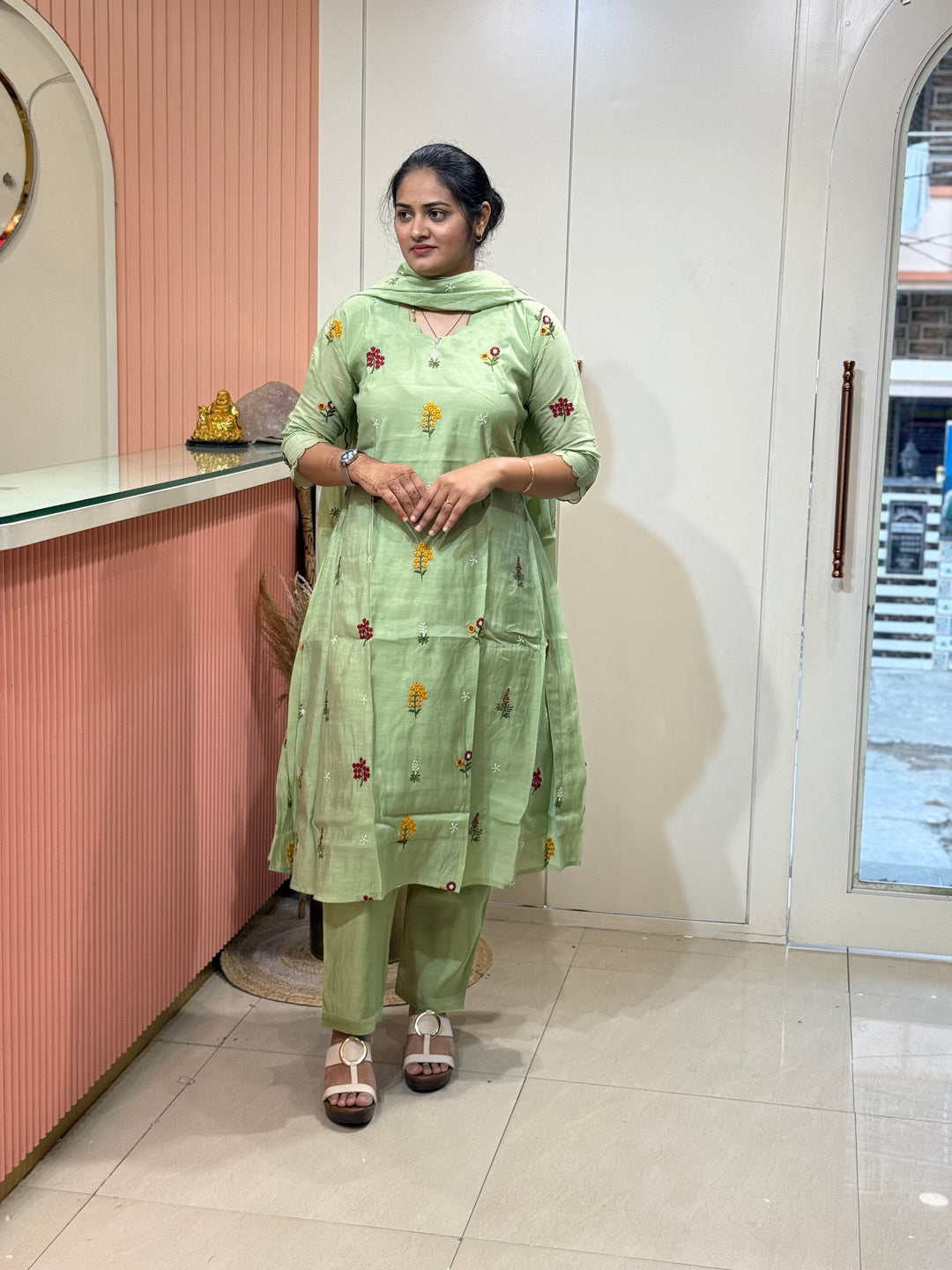 Mul Chanderi Embroidery Collection – Elegant Flare Pattern | R179