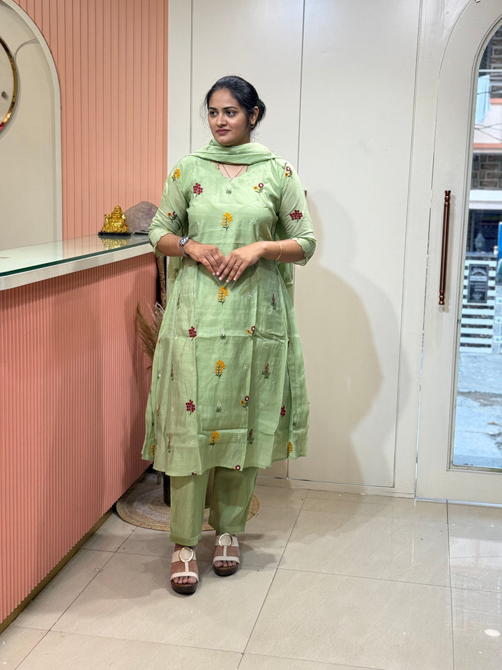 Mul Chanderi Embroidery Collection – Elegant Flare Pattern | R179