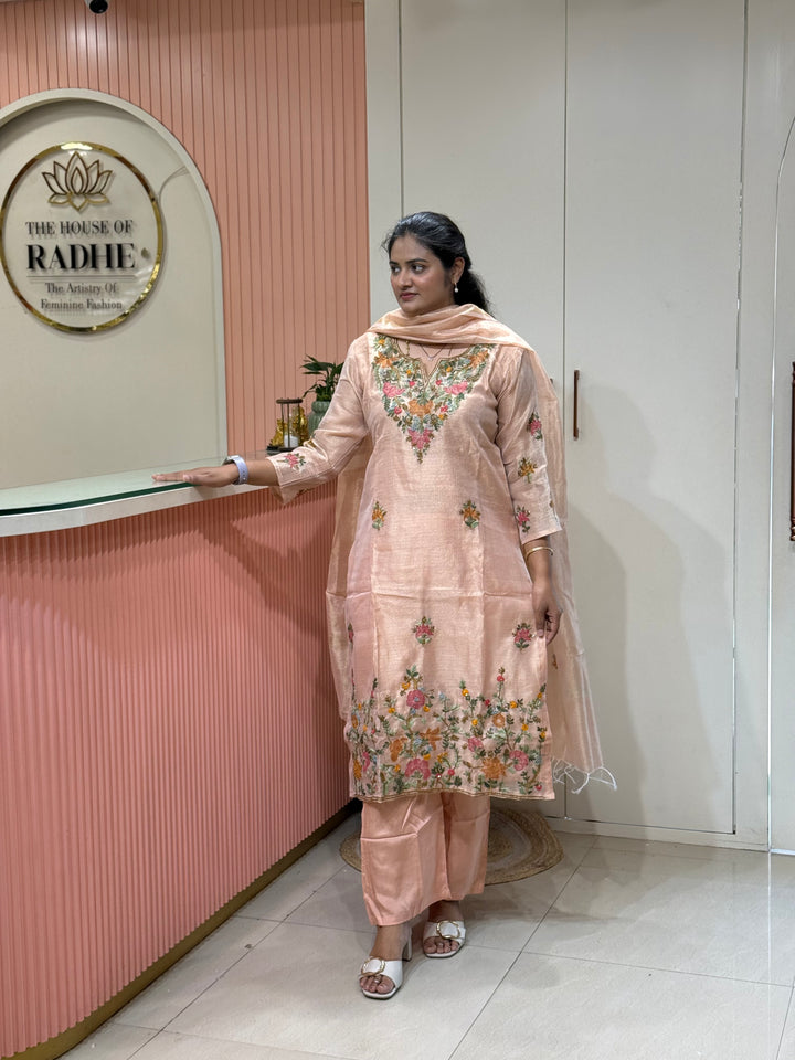Zari Kota fabric with Hand Embroidery work (Cotton Lining) | R179