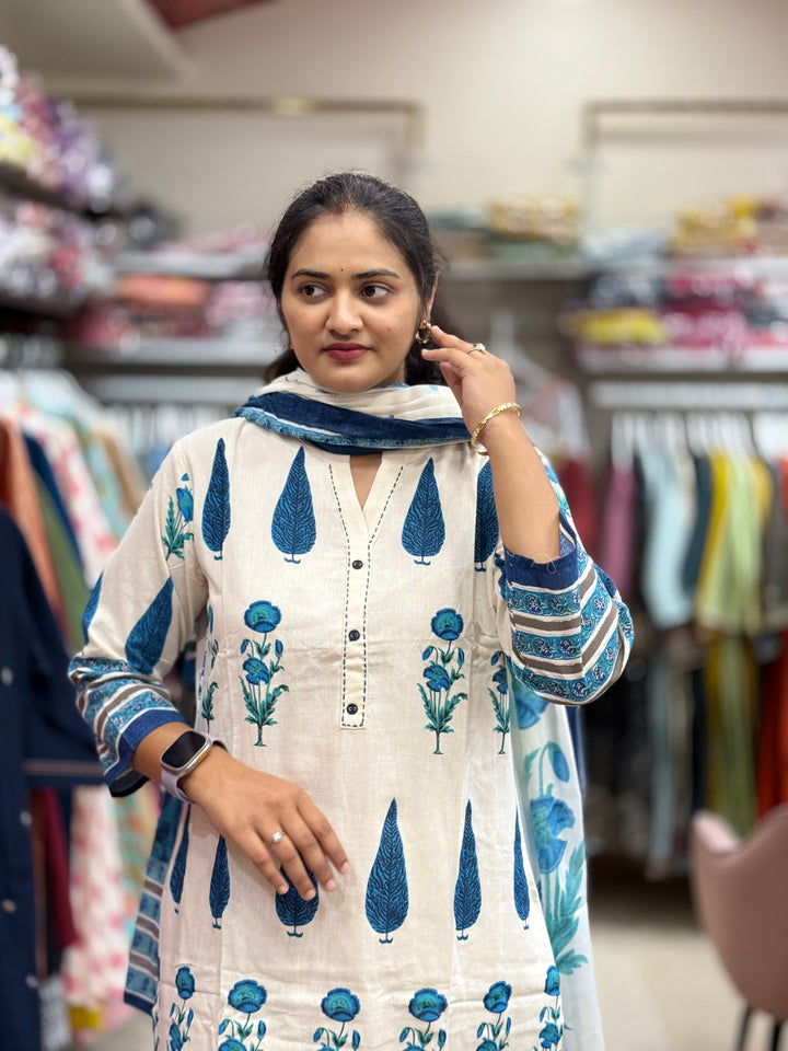 Khadi Cotton 3 Pc Kurta Set – Flowy Collection | R156