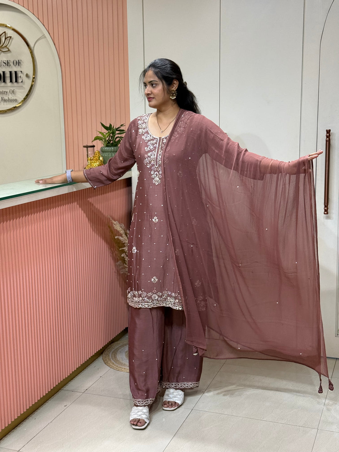 Pure Chinon Heavy Handwork Flared Palazzo Collection | R117