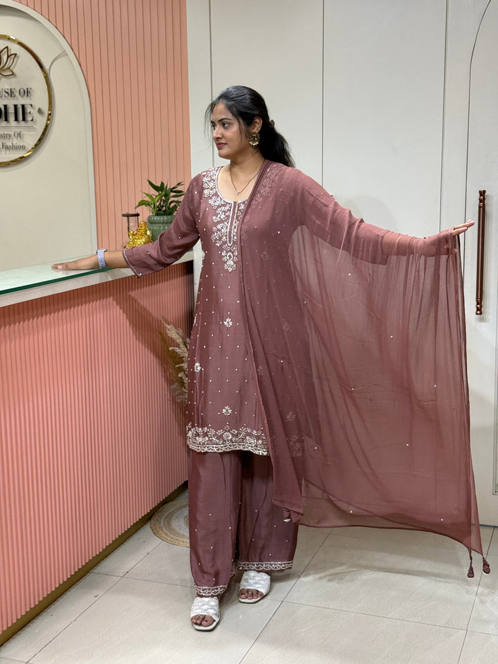 Pure Chinon Heavy Handwork Flared Palazzo Collection | R117
