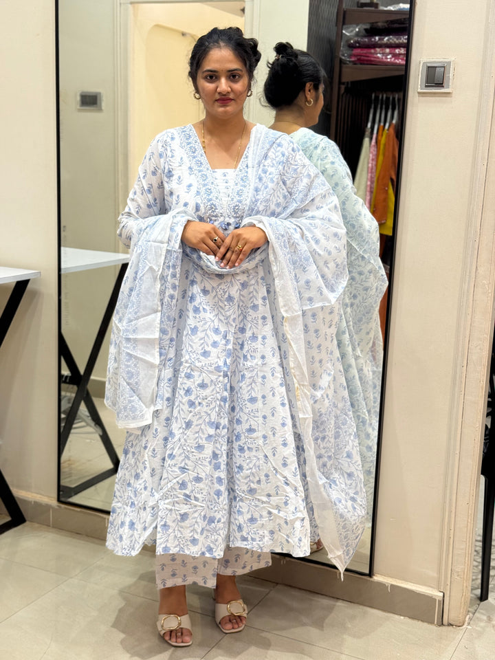 Cotton Dress with Cotton Lining – Summer Collection (White Base) | R113
