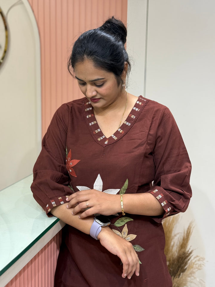 Khadi Cotton Embroidered Two-Piece Co-Ord Set | R167