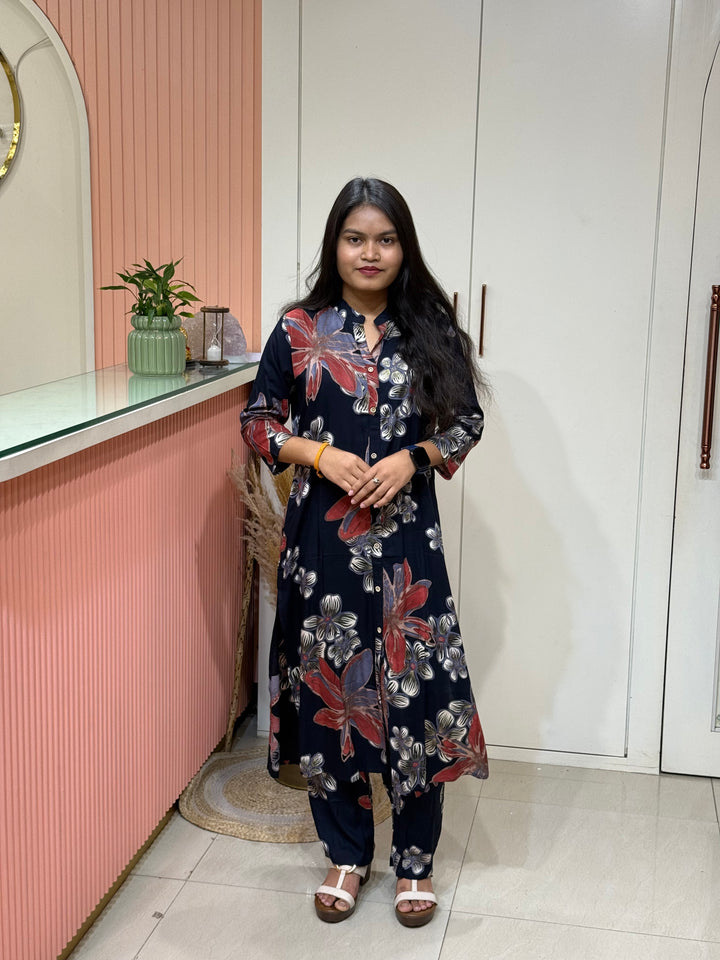 Rayon 2 piece collection with floral work | R137