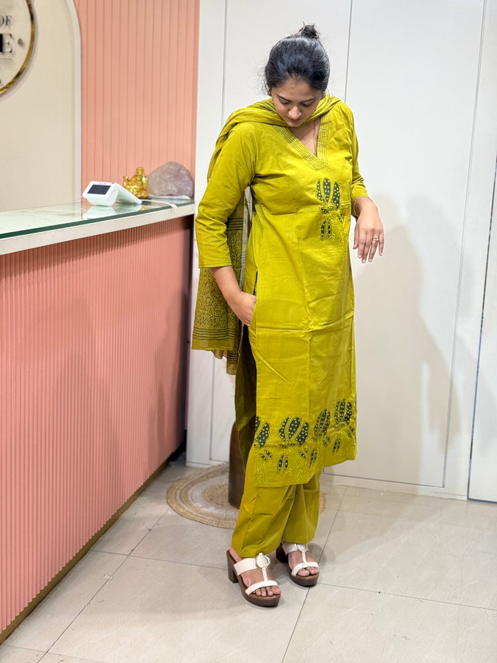 Cotton 3 Pc Kurta Set – Patch Work Collection | R146