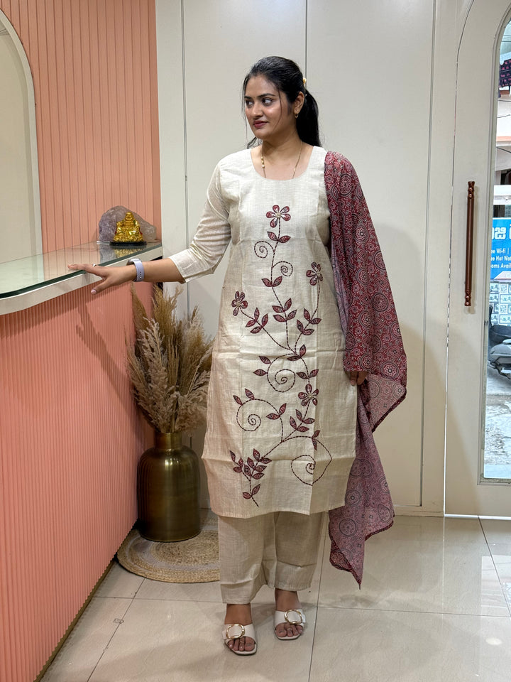 Pure Jamdhani Designer 3 Pcs Set Collection (Cotton Lining)| R211