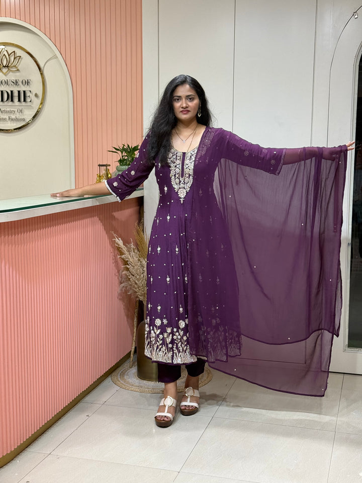 Pure Chinon Festive Collection | Full Handwork, Sequin &amp; Cut Dana | R177