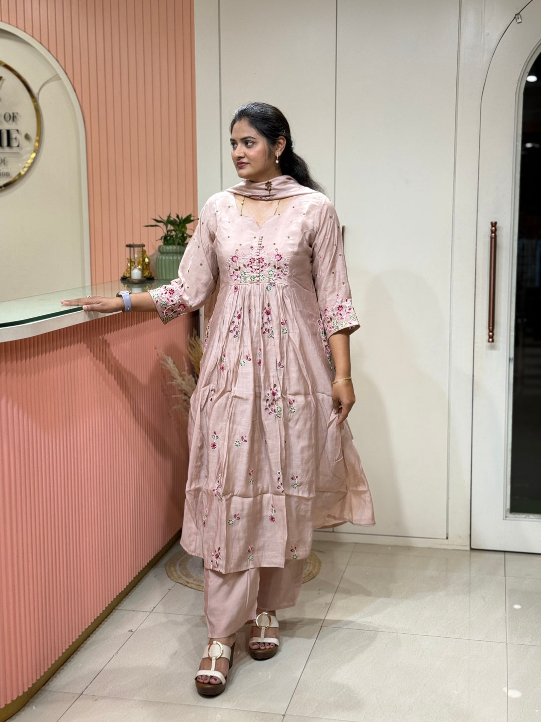 Mul Chanderi Collection with Embroidery work Both sides pockets | R208