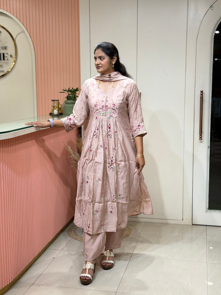Mul Chanderi Collection with Embroidery work Both sides pockets | R208