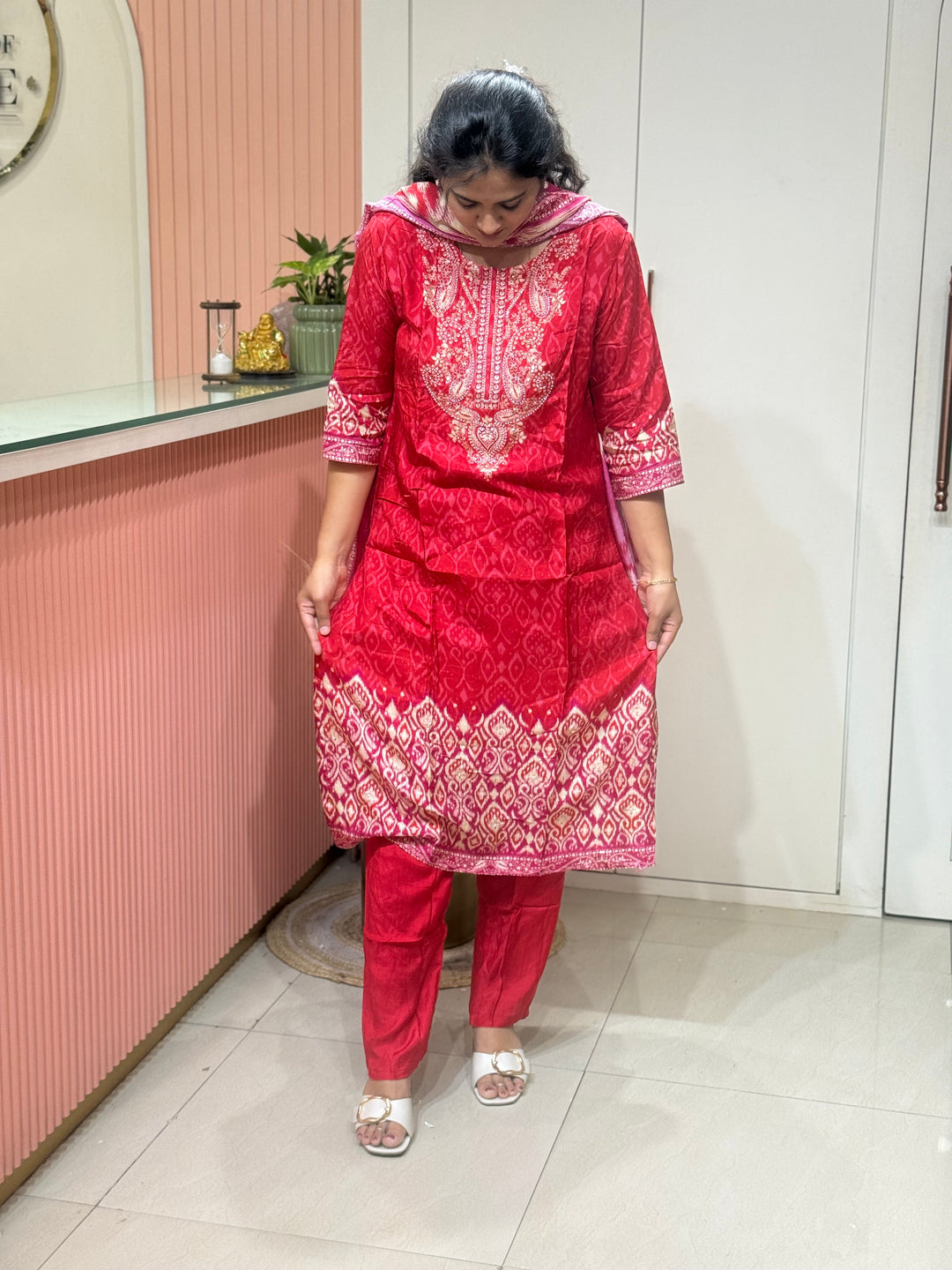 Tusser fabric with Ikkat design Collection (Cotton Lining )| R227