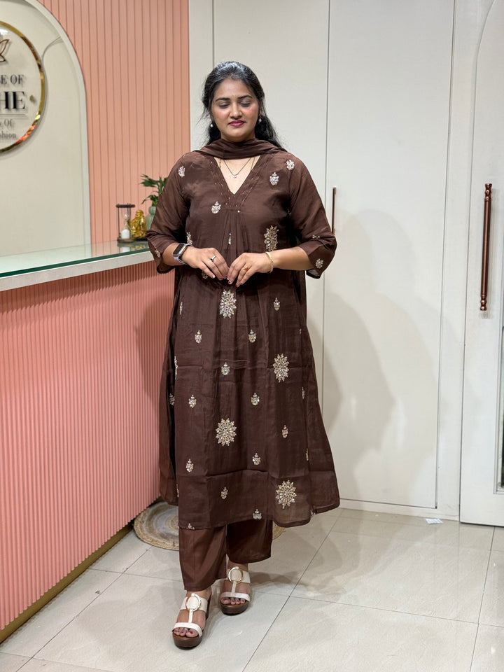 Coral Mul Chanderi Collection Semi Party Wear (Cut Dana &amp; bead Work) A -Line Pattern | R214