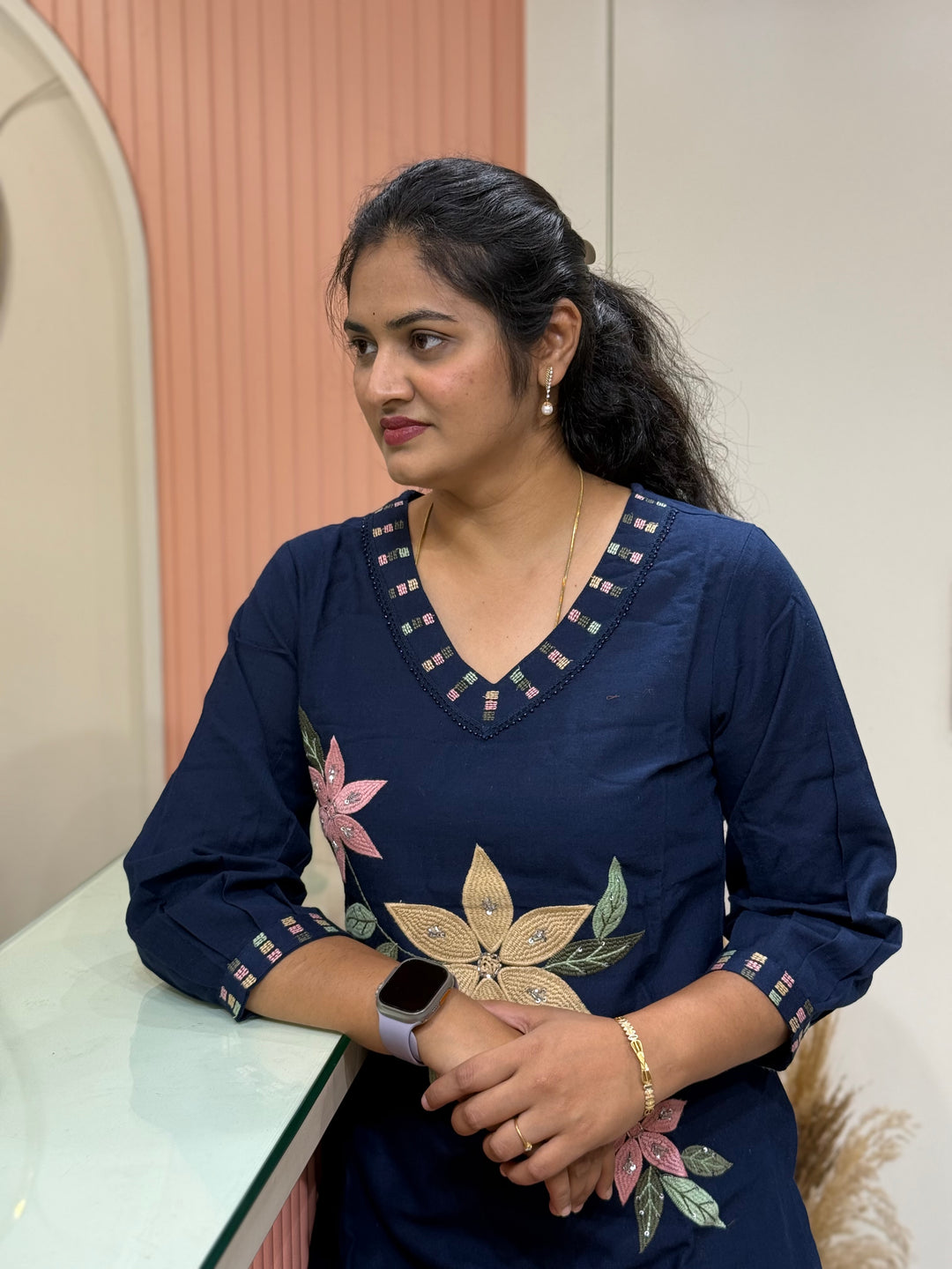 Khadi Cotton Embroidered Two-Piece Co-Ord Set | R167