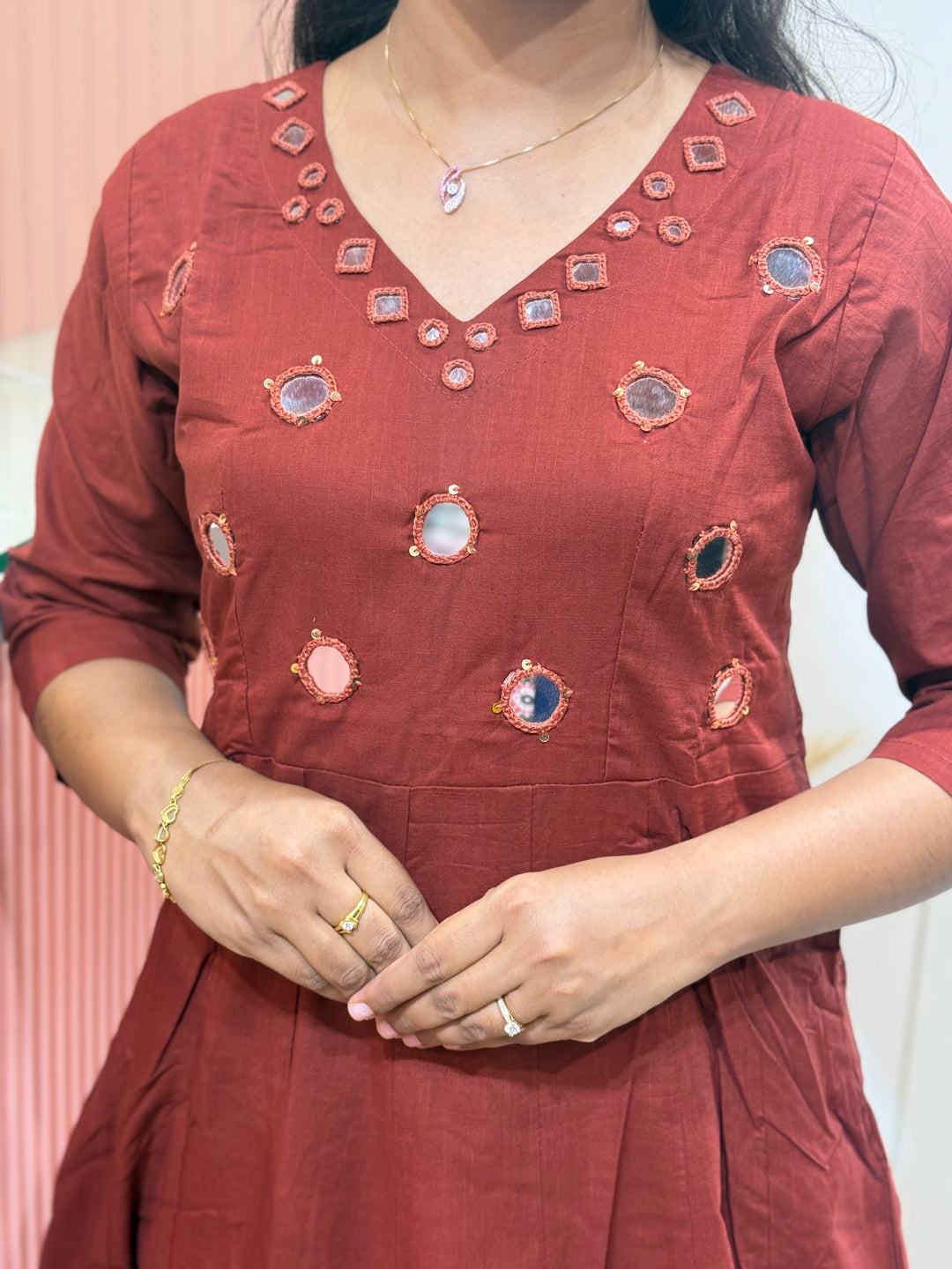Pure Cotton Kali Pattern 2 Piece Set With Plazo Pant &amp; Real Mirror Work | R186