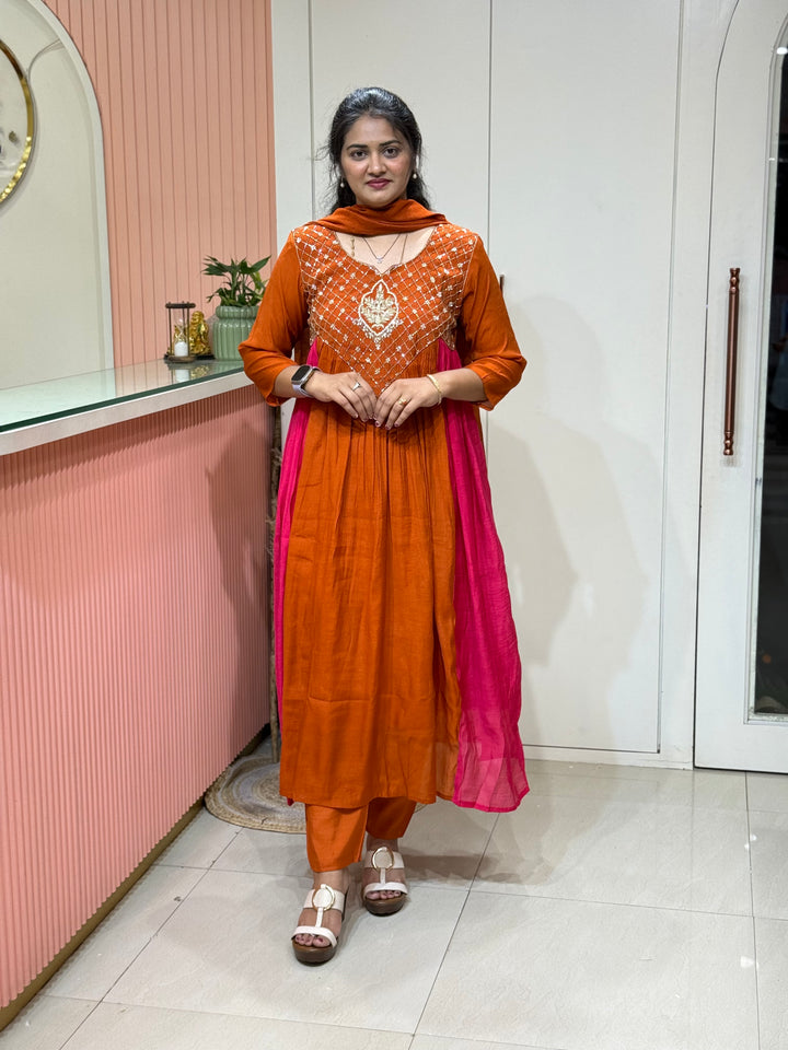 Coral Mul Chanderi with Cut Dana Work | R206
