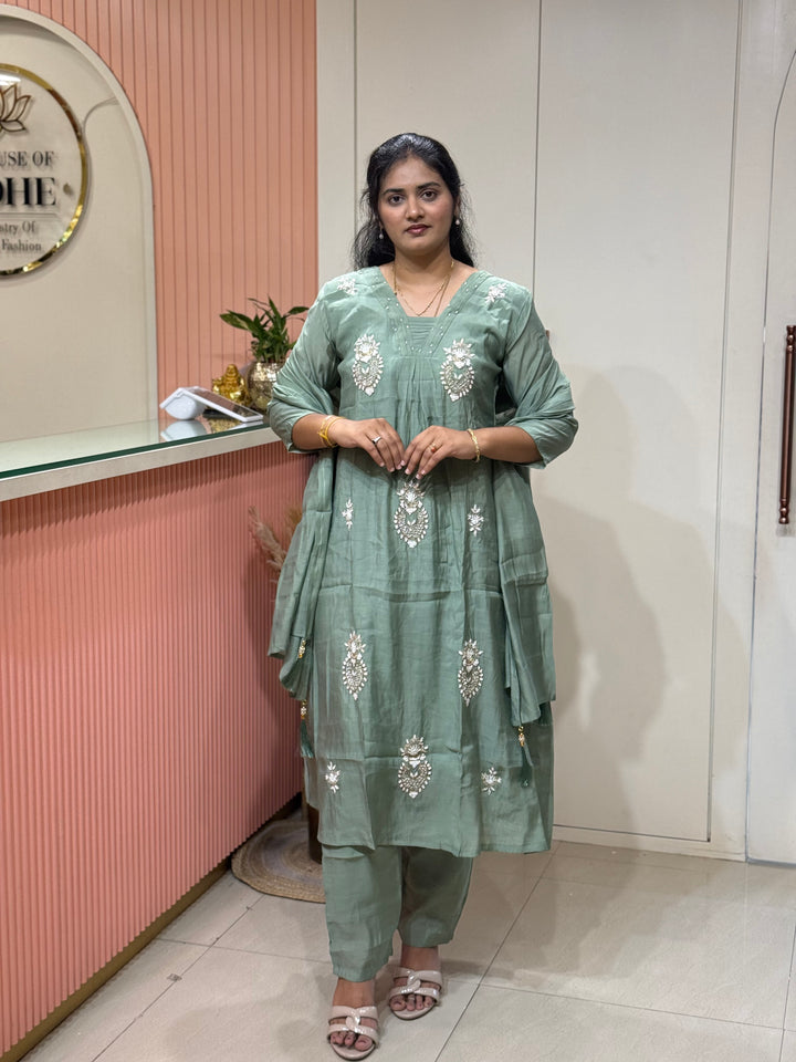 Mul Chanderi With Cut Dana and Zardosi Semi Party Wear Collection | R206