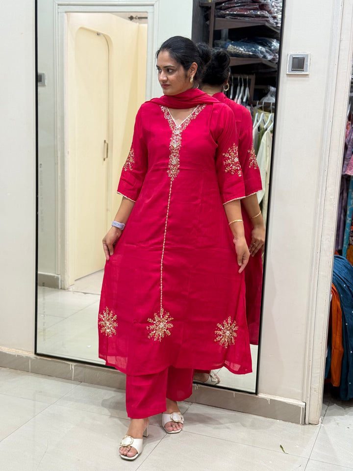 S Mul Chanderi 3 Pc Kurta Set RESTOCK| Semi Party Wear | R138