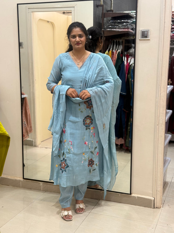 Mul Chanderi Collection with Hand Brush paint and Embroidery work (Cotton Lining) | R206
