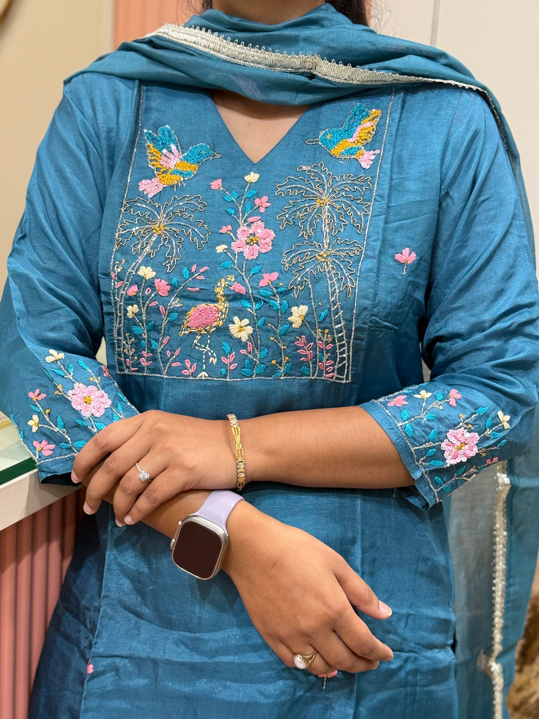 Premium Dola Silk 3 Pc Sets – Handwork Collection | R141