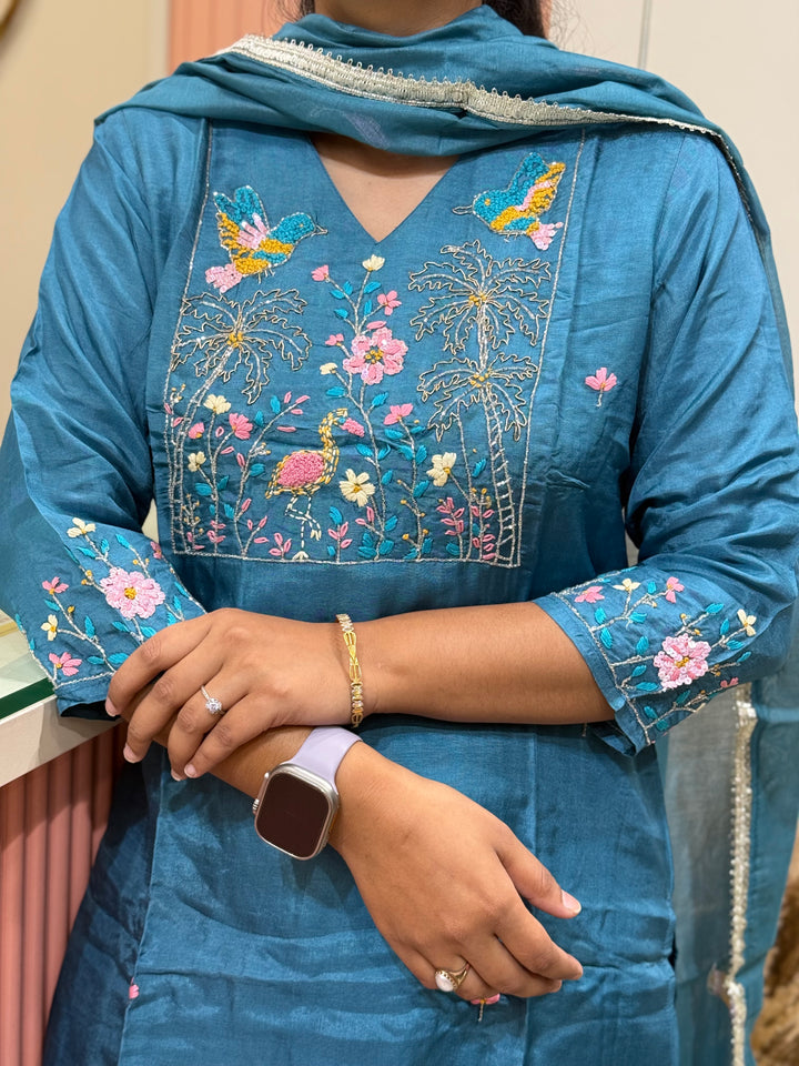 Premium Dola Silk 3 Pc Sets – Handwork Collection | R141