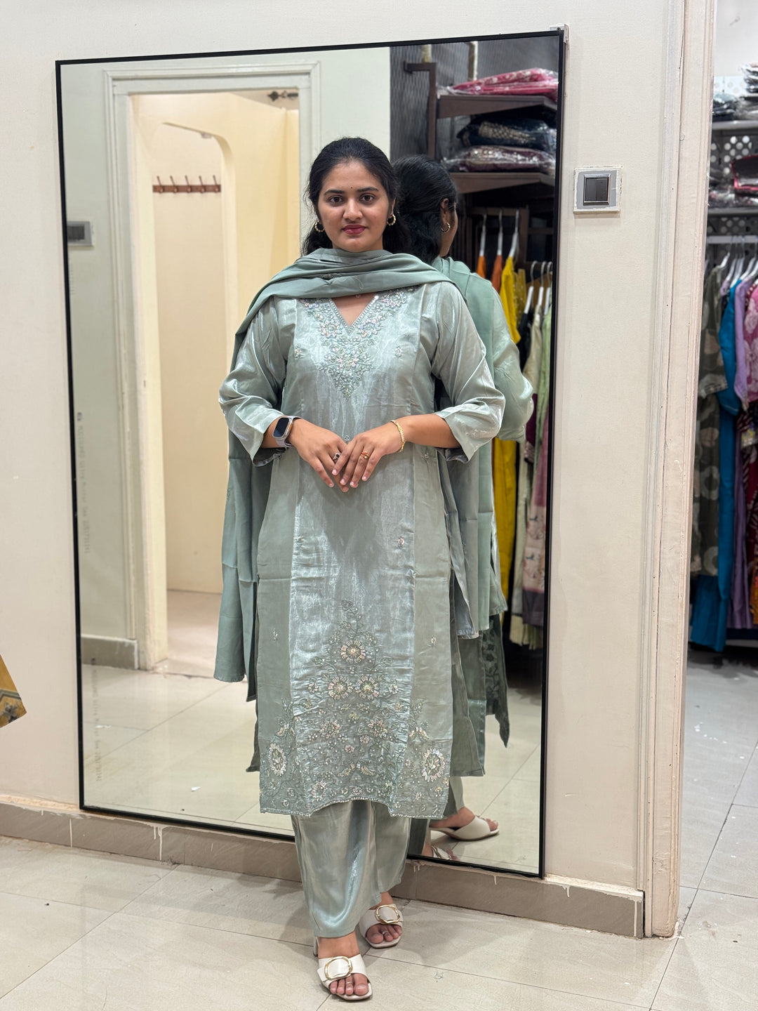 Premium Roman Gloss Silk Kurta Set – Elegant Collection | R116