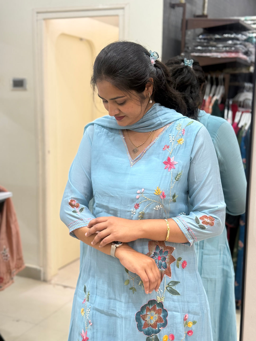 Mul Chanderi Collection with Hand Brush paint and Embroidery work (Cotton Lining) | R206
