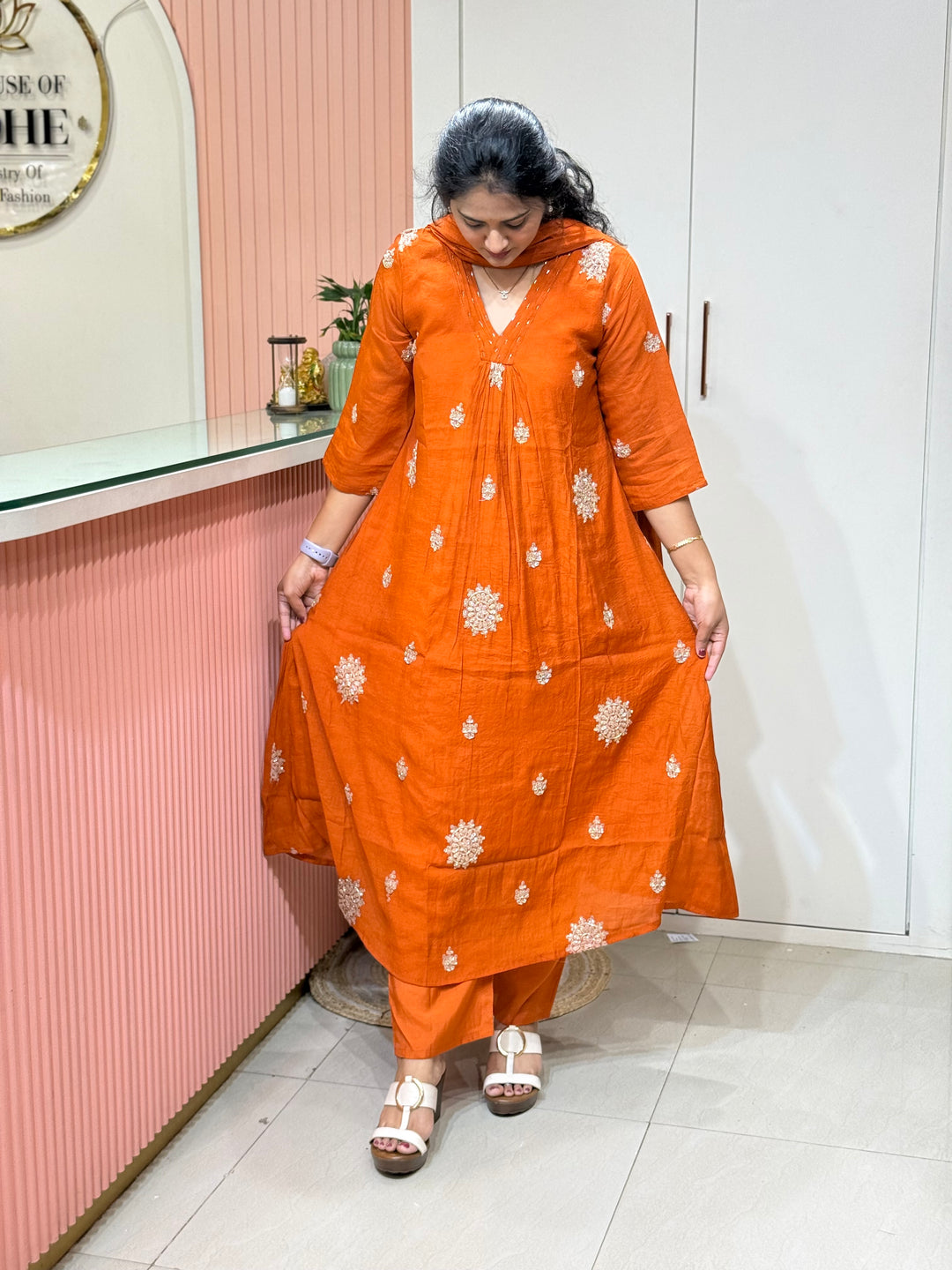 Coral Mul Chanderi Collection Semi Party Wear (Cut Dana &amp; bead Work) A -Line Pattern | R214