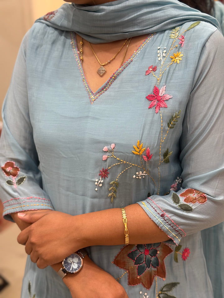 Mul Chanderi Collection with Hand Brush paint and Embroidery work (Cotton Lining) | R206