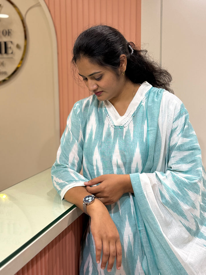 Ikkat Cotton Collection With Full Length Dupatta | R200