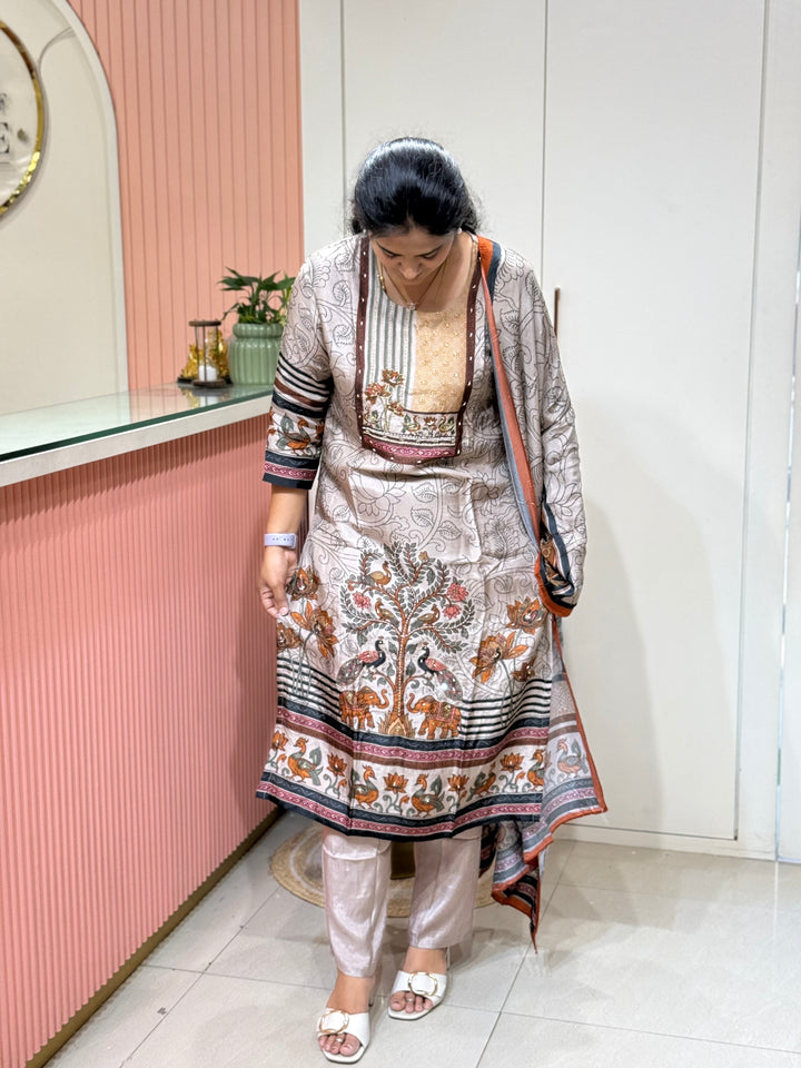 Tusser fabric with Figure design Collection (Cotton Lining )| R227