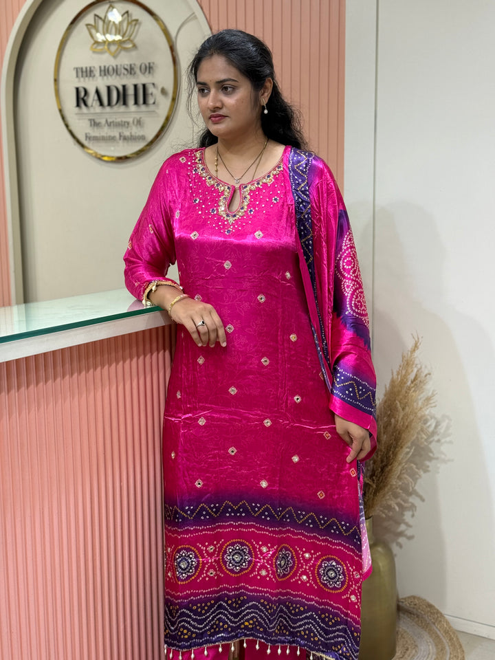 Gaji Satin Collection with Bandini print ( Dupatta Gaji Satin ) | R229