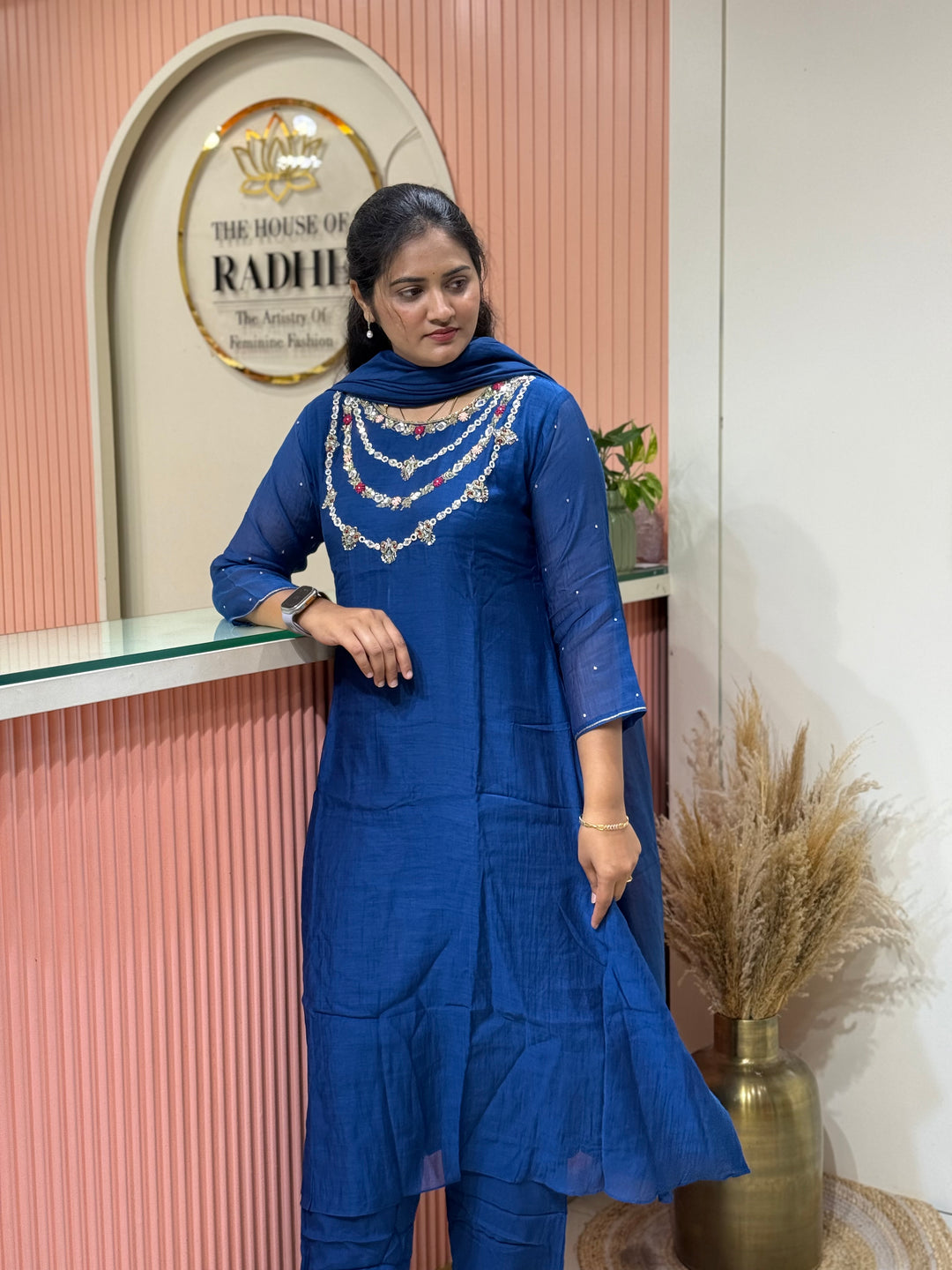 Pure Banarasi Mul Chanderi 3 Pcs Kurti set and Hand Embroidery work| R218