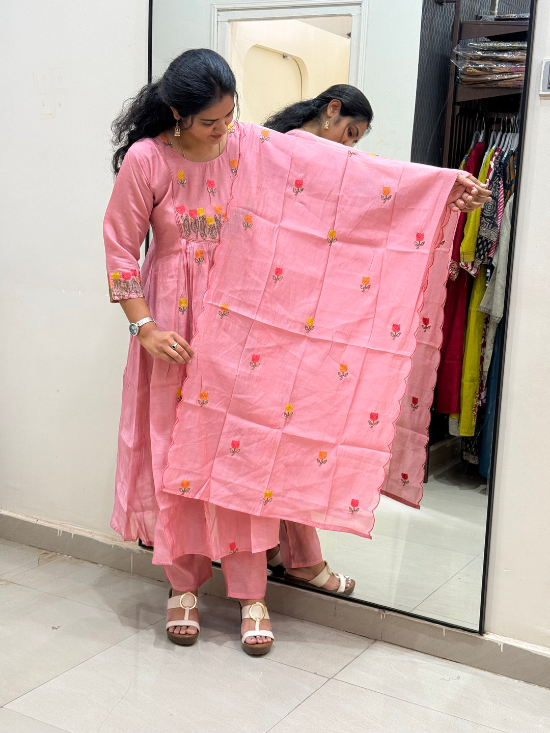 Mul Chanderi Embroidery Collection – Elegant Flare Pattern | R179