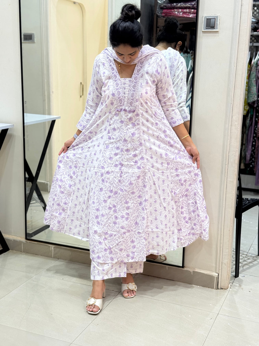 Cotton Dress with Cotton Lining – Summer Collection (White Base) | R113
