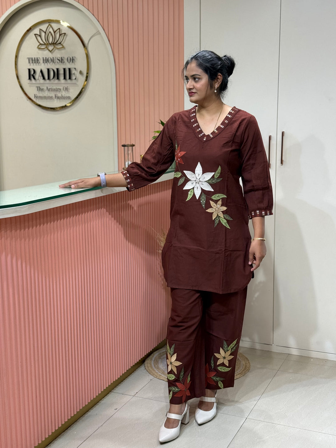 Khadi Cotton Embroidered Two-Piece Co-Ord Set | R167