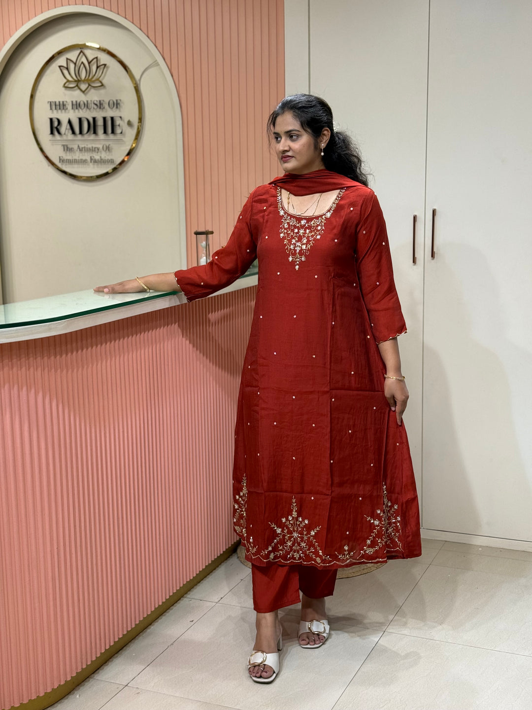 Coral Mul Chanderi semi Party Collection with Cut Dana Work (Restocked)| R206