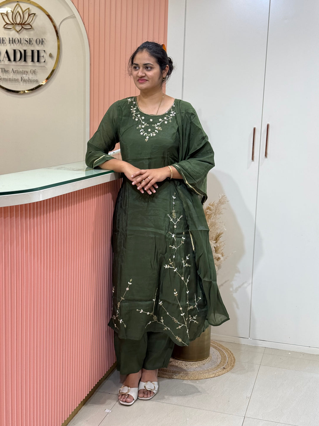 S Mul Chanderi 3 Pc Suit Collection Semi Party Wear | R138