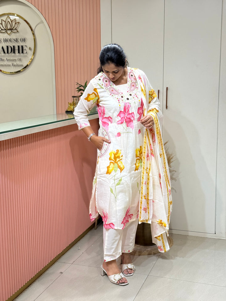 Pure Mul cotton with Real Mirror Work ( Both Sides Pocket Available)(Cotton Lining) | R189