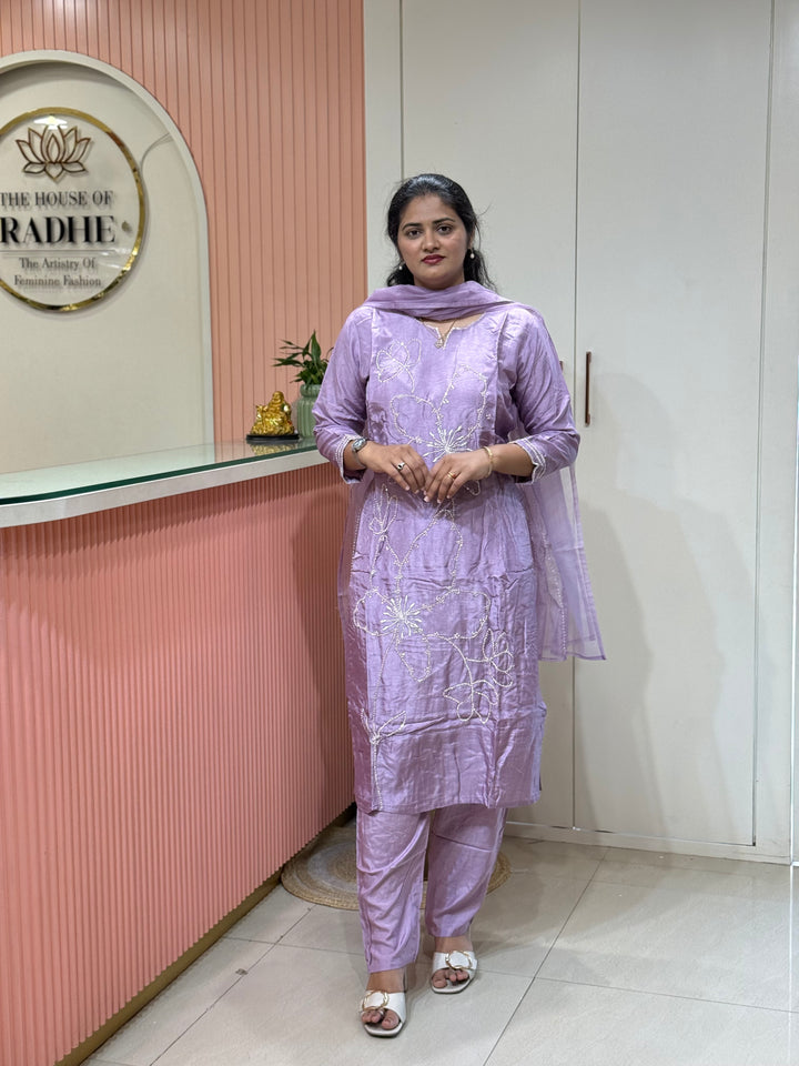 Dola Silk 3 Pcs Set Collection with Floral Work | R217