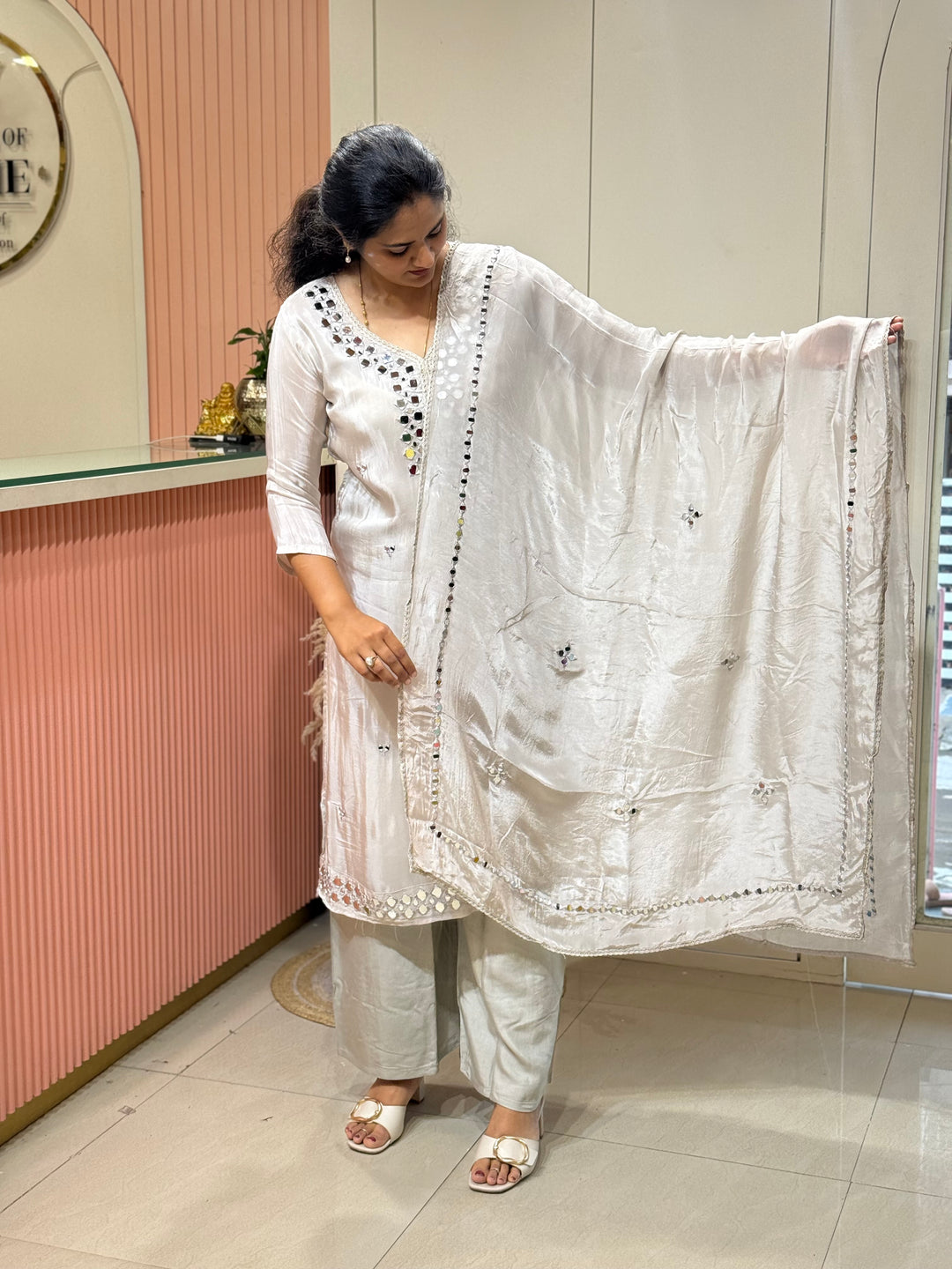 Pure HO Crepe Collection with Hand Real Mirror Work (Cotton Lining) | R221