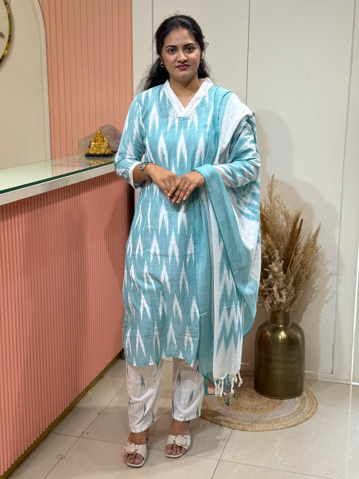 Ikkat Cotton Collection With Full Length Dupatta | R200